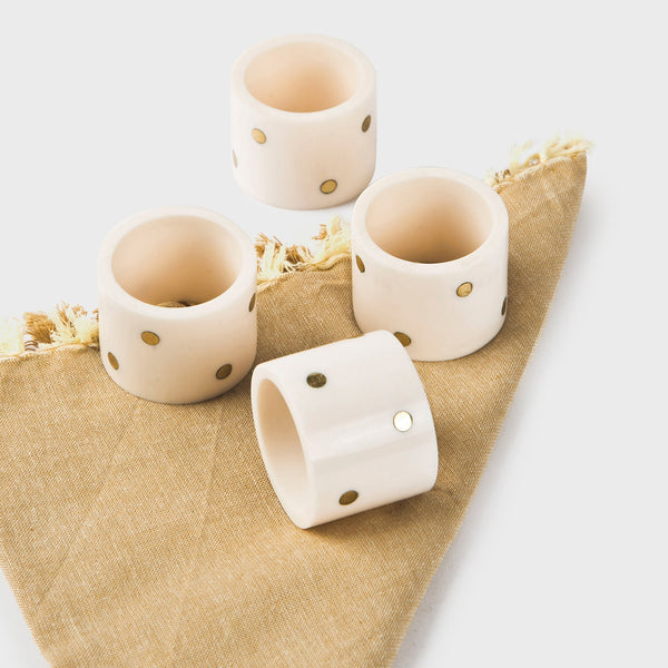 Brass Inlay Bone Napkin Ring Set