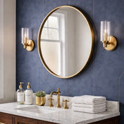 Clear Ribbed Glass Wall Sconce, Satin Brass
