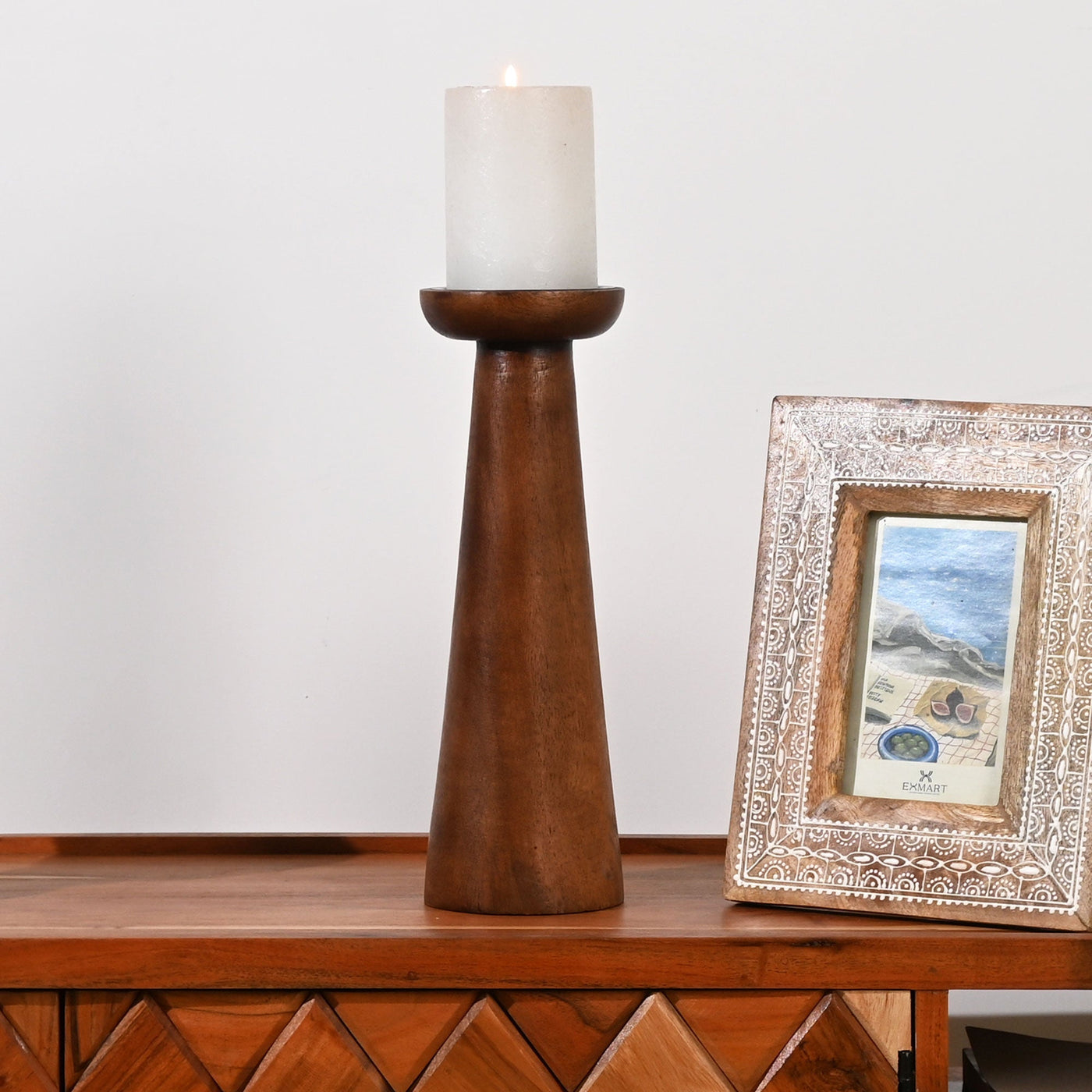 Turned Mango Wood Pillar Candle Holder