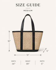 Leather Trim Cane Weave Carryall Bag