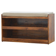 Mango Wood Linen-Top Shoe Storage Bench