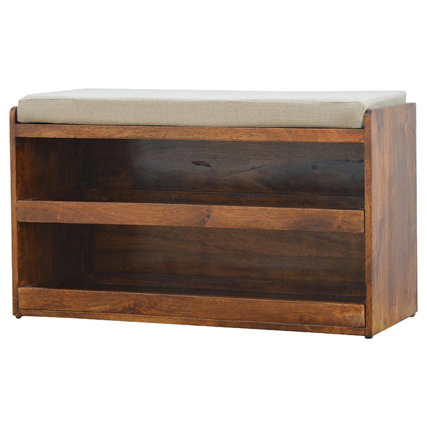 Mango Wood Linen-Top Shoe Storage Bench