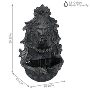 Cast-Stone Finish Lion Head Wall Fountain