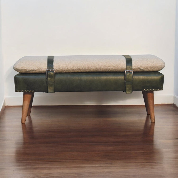 Bouclé Leather Upholstered Bench