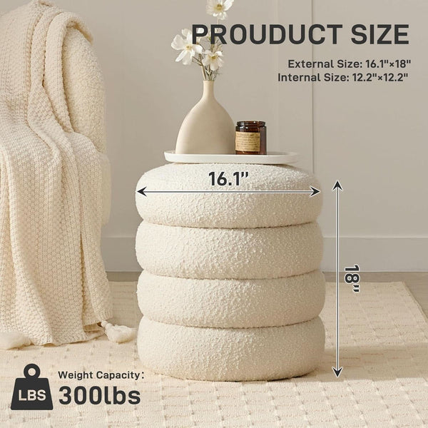 Boucle Round Storage Ottoman (view 2) | Roost & Roam
