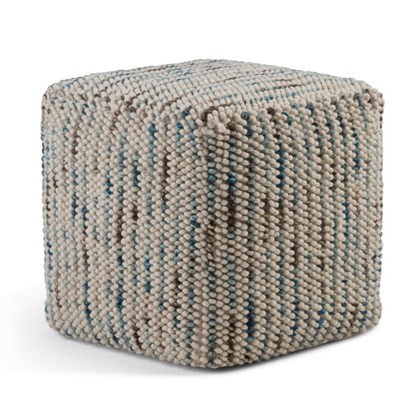 Cream pouf with vertical stripes, cube