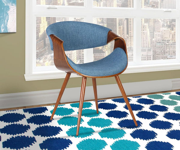 Mid-Century Blue Upholstered Dining Chair