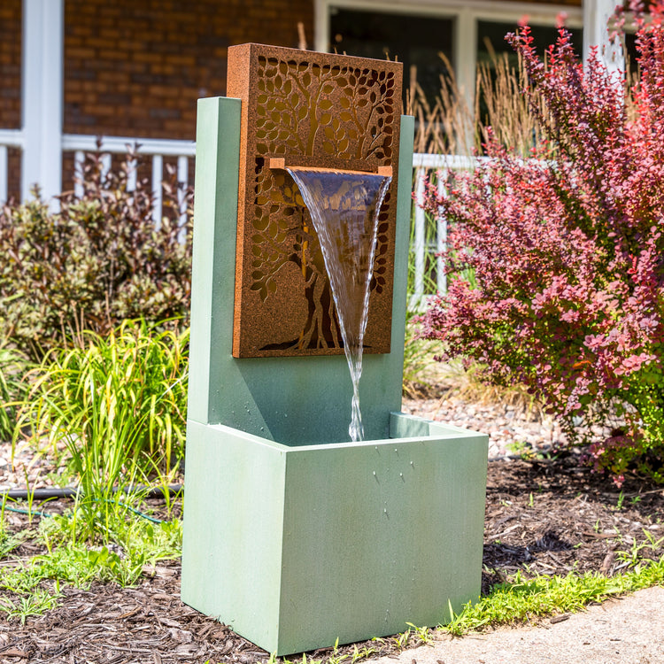 Patina Steel Oak Outdoor Fountain