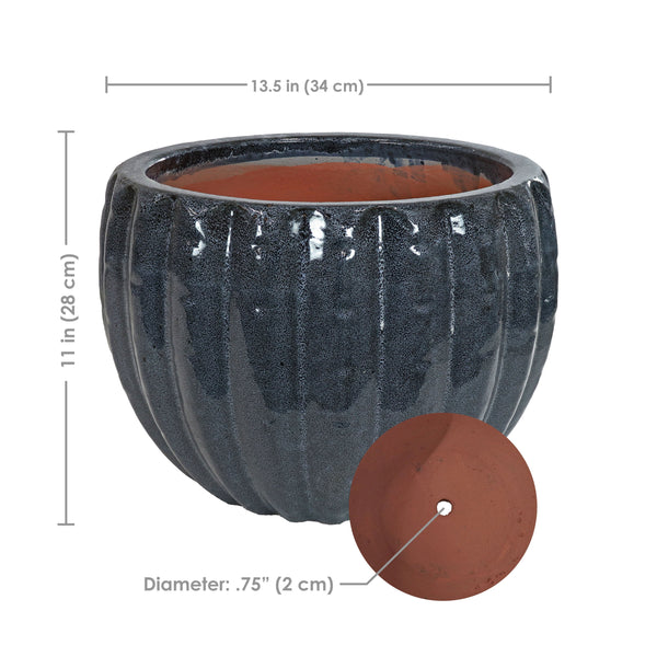 Fluted Glazed Ceramic Planter Pot