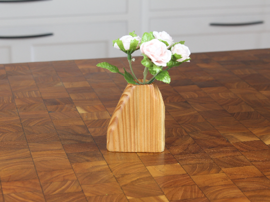 Close-up of handmade construction and surface detail — Hand-Carved Mixed Wood Dry Vase Set