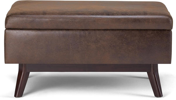 Distressed Faux Leather Storage Ottoman