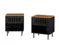 Grille-Door Mid-Century Nightstand Set styled beside a bed with a lamp and book