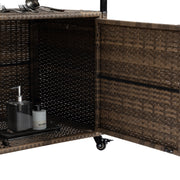 Woven Wicker Outdoor Bar Cart — close-up of label and production detail