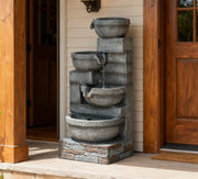 Four-Tier Cascading Resin Garden Fountain — detail of finish and surface variation