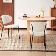 47 Inch Round Dining Table Set Beige Oak Boucle Padded Seating