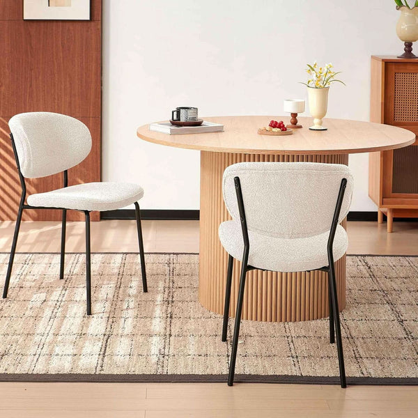 47-Inch Round Oak Dining Set with Bouclé Seating