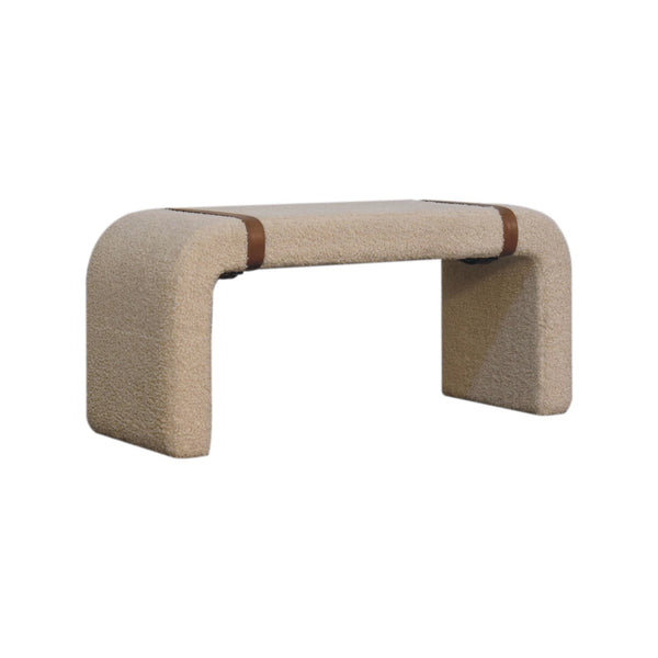 Boucle Leather Strap Upholstered Bench