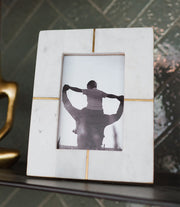 White Marble Brass Inlay Picture Frame