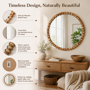 Wood Bead Round Wall Mirror