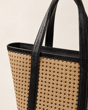 Leather Trim Cane Weave Carryall Bag