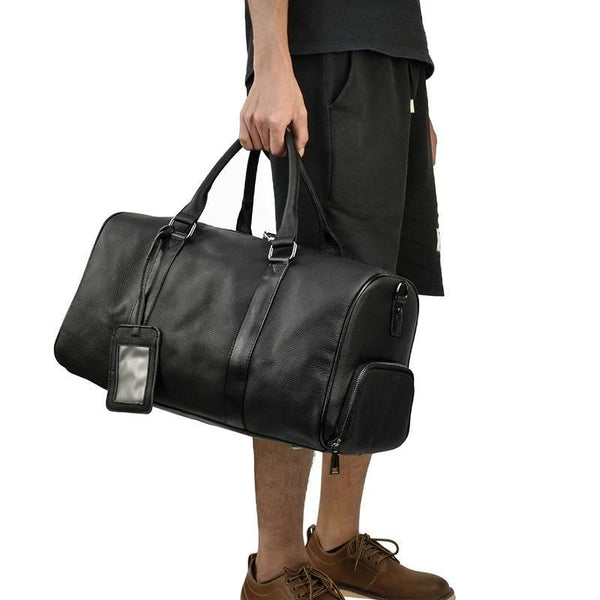 Pebbled Leather Weekender Duffel Bag