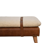 Boucle Leather Strap Upholstered Bench