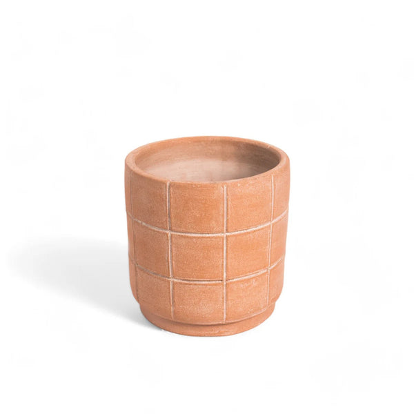 Grid-Scored Terracotta Planter