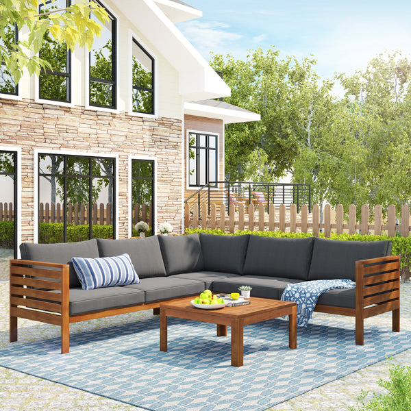 Acacia Wood Sectional Outdoor Sofa Set
