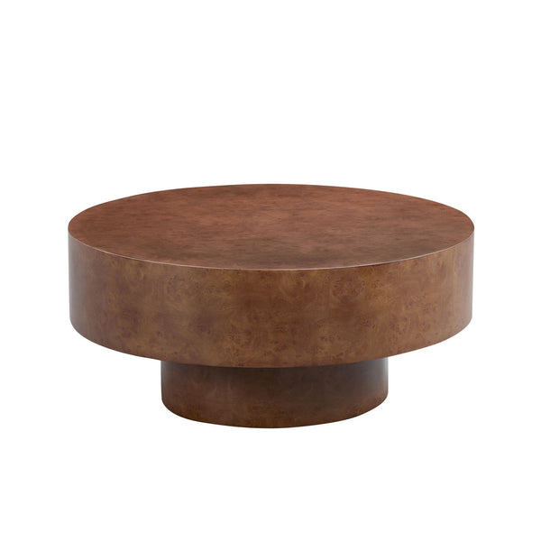 Burl Wood-Grain Round Pedestal Coffee Table