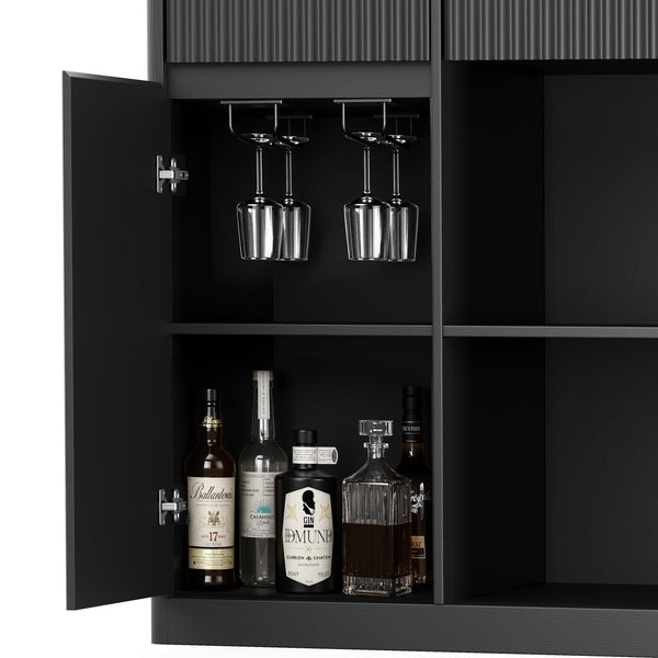 Fluted Bar Cabinet with Fridge Compartment