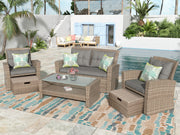 Close-up of iron frame finish and joint construction detail — Woven Rattan Outdoor Seating Set