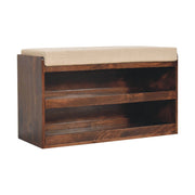 Mango Wood Linen-Top Shoe Storage Bench