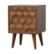 Cube-Carved Mango Wood Nightstand