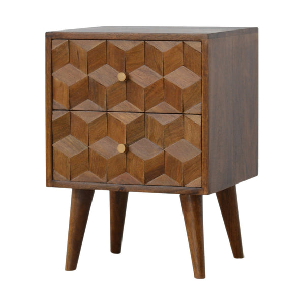 Cube-Carved Mango Wood Nightstand