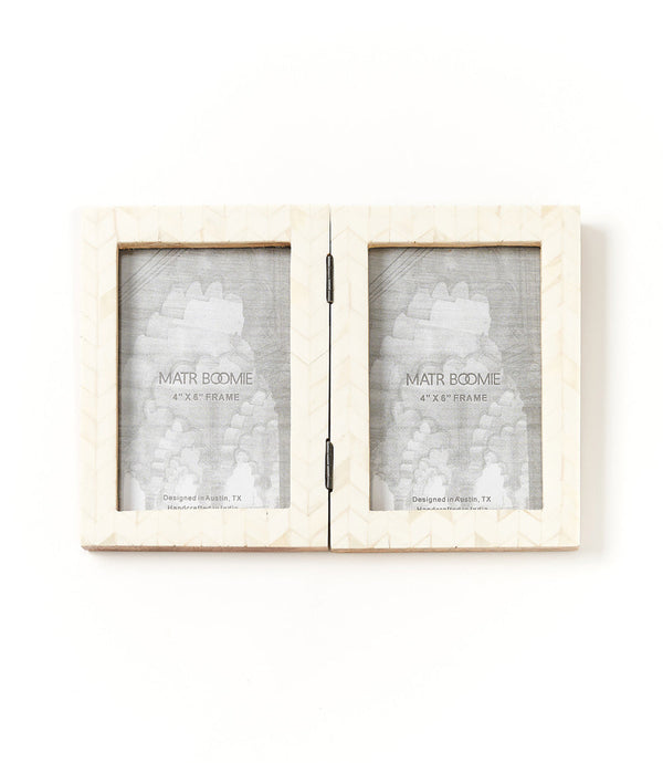 Chevron Bone Inlay Double Picture Frame
