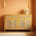 Arched Rattan-Weave Two-Piece Sideboard