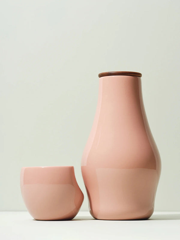 Sculptural Ceramic Carafe with Wood Lid