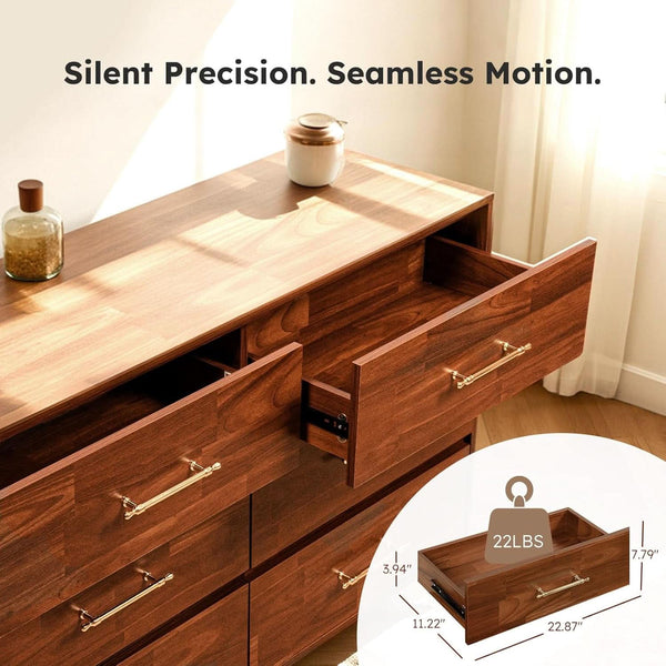 Walnut-Finish Six-Drawer Double Dresser