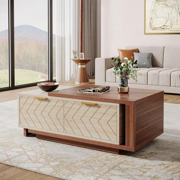 Dual-Tone Chevron Extendable Storage Coffee Table