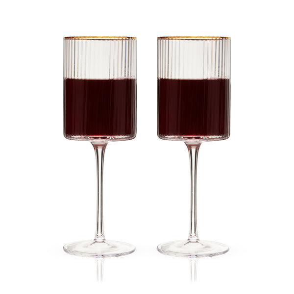 Ribbed Crystal Gold-Rim Wine Glasses