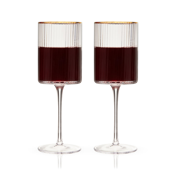 Ribbed Crystal Gold-Rim Wine Glasses