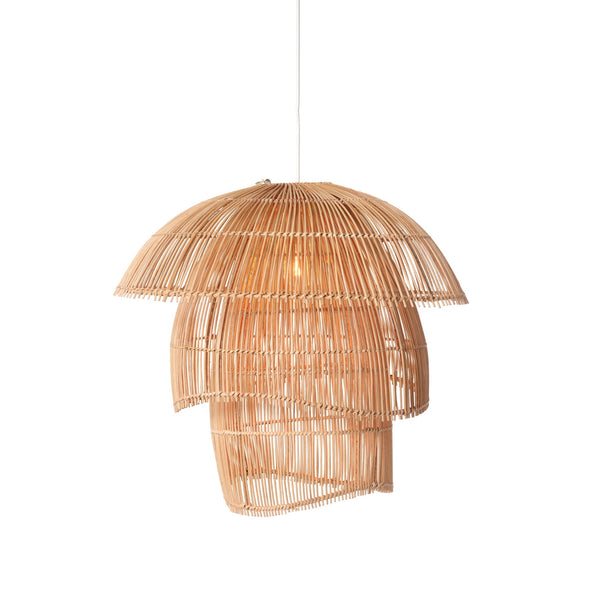 Tiered Natural Rattan Pendant Light
