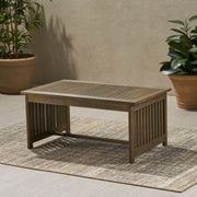Slatted Acacia Outdoor Coffee Table — detail of finish and surface variation