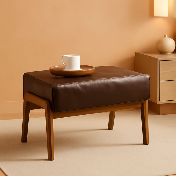 Faux Leather Walnut-Finish Ottoman Bench – ottoman | Roost & Roam