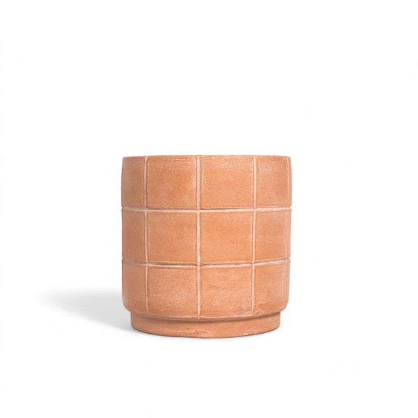 Grid-Scored Terracotta Planter