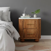 Fluted Mango Wood Marble-Top Nightstand