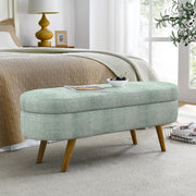 Oval Upholstered Storage Bench Wood Legs