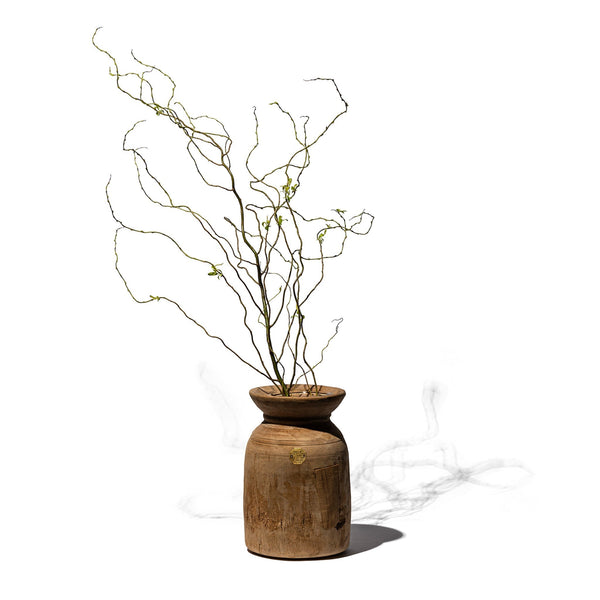 Vintage Wooden Pot with Glass Cylinder