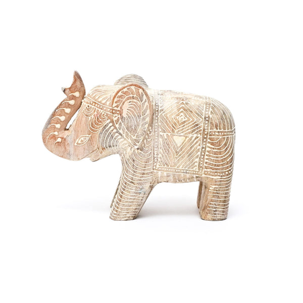 Whitewash Mango Wood Elephant Sculpture