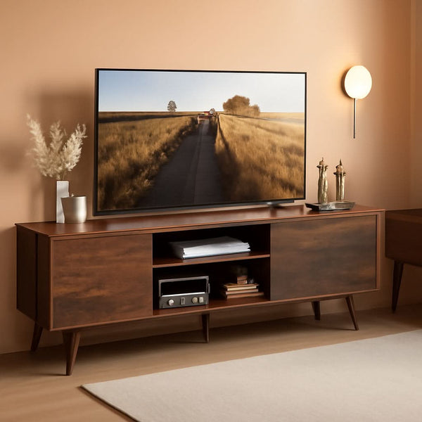 Mid-Century Wood-Grain TV Stand